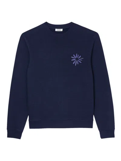 Sandro Mens Bleus Flower-embossed Regular-fit Cotton Sweatshirt In Navy Blue