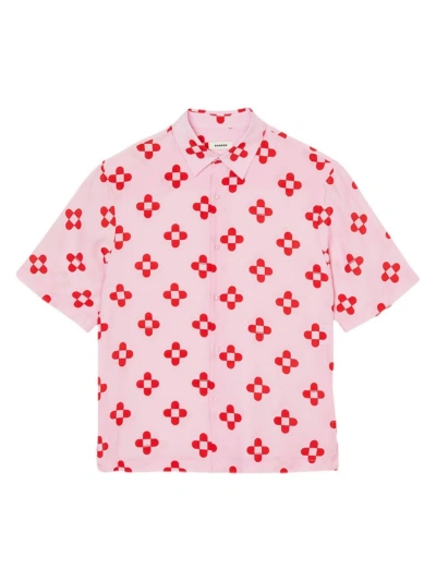 Sandro Men's Cross Flower Short-sleeved Shirt In Pink