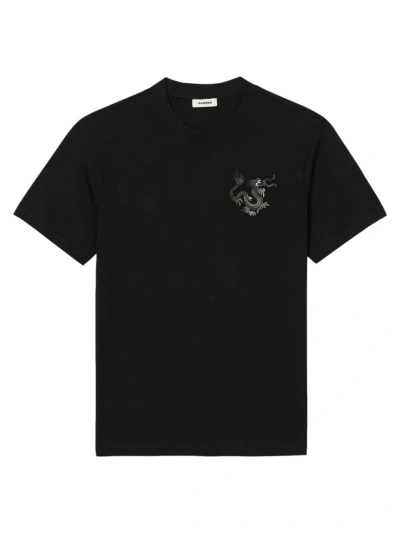 Sandro Regular Fit Embroidered Dragon Polo Shirt In Black