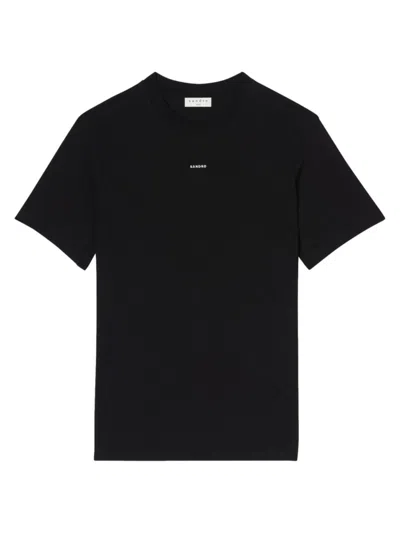 Sandro Logo-embroidered Crewneck Cotton-jersey T-shirt In Noir / Gris