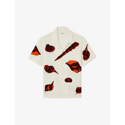 Sandro Mens Naturels Seashell-print Relaxed-fit Woven Shirt