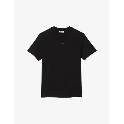 SANDRO MENS NOIR / GRIS LOGO-EMBROIDERED SHORT-SLEEVES COTTON-JERSEY T-SHIRT