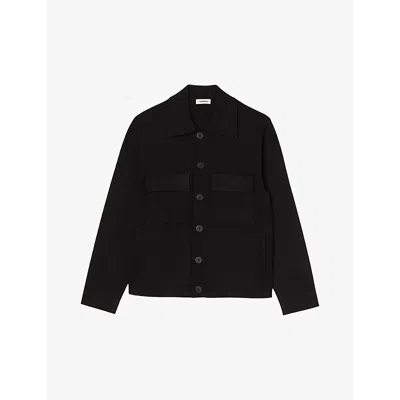 Sandro Mens  Patch-pocket Marl-pattern Knitted Cardigan In Noir / Gris