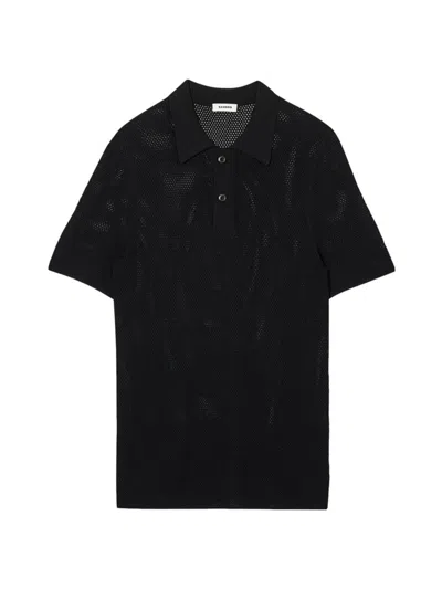 Sandro Men's Openwork Knit Polo T-shirt In Noir / Gris