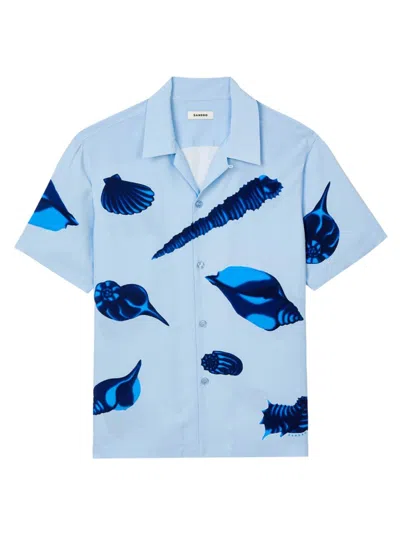 Sandro Shells Print Short Sleeve Button-up Shirt In Blue