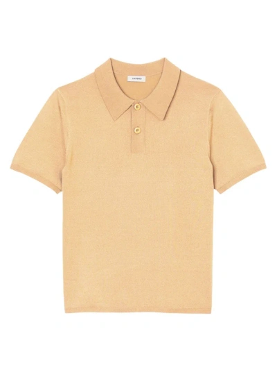 Sandro Men's Short Sleeve Knitted Polo Shirt In Champagne