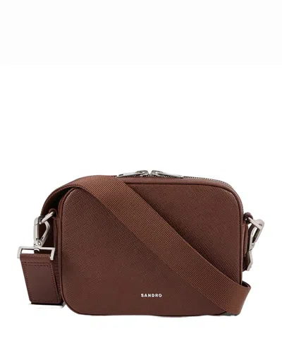 Sandro Men's Small Saffiano Leather Bag In Brown