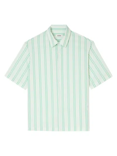 Sandro Stripe Short Sleeve Button-up Shirt In Light Green