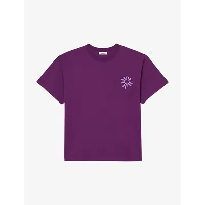 Sandro Mens Violets Flower-embossed Short-sleeve Cotton T-shirt