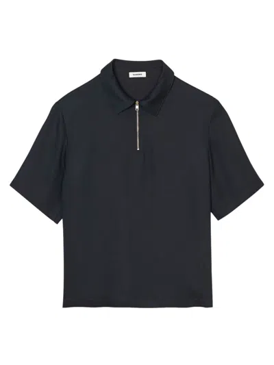 Sandro Men's Zip Collar Polo Shirt In Navy Blue