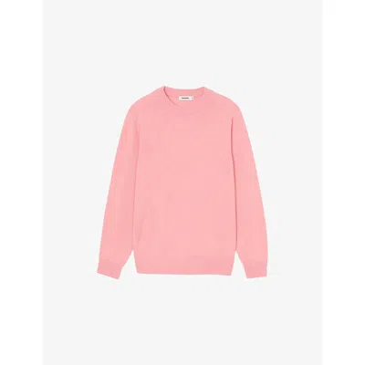 Sandro Mens Baby Pink Long-sleeve Crewneck Cashmere Jumper Xl