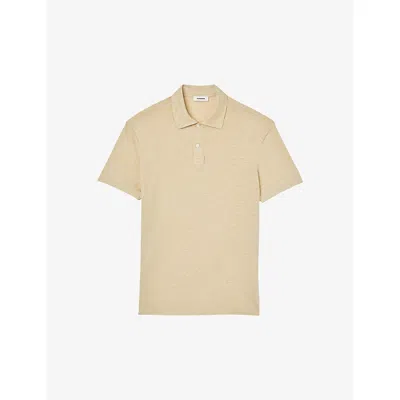 Sandro Mens Beach Marled Regular-fit Linen Polo Shirt Naturels