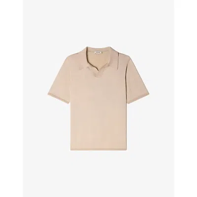 Sandro Mens Beige Short-sleeved Knitted Polo Shirt In Neutral