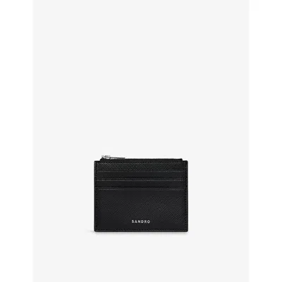 Sandro Mens Black Branded Leather Card Holder