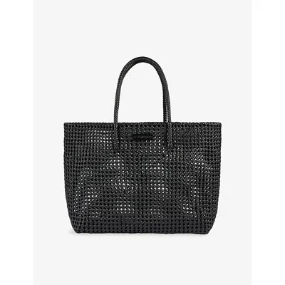 Sandro Mens Black Branded-patch Woven Tote Bag