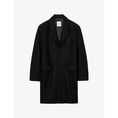 Sandro Mens Black Button-up Regular-fit Wool And Cashmere-blend Coat