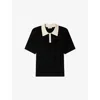 Sandro Mens  Contrast-collar Stretch-knit Polo Shirt In Black