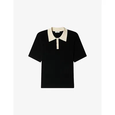 Sandro Mens  Contrast-collar Stretch-knit Polo Shirt In Black