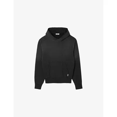Sandro Mens Black Logo-tag Relaxed-fit Cotton Hoody