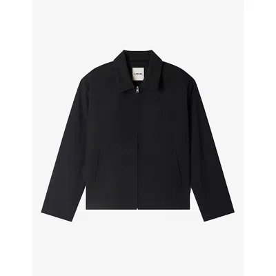 Sandro Mens Black Minimalist Zip-up Wool-blend Jacket
