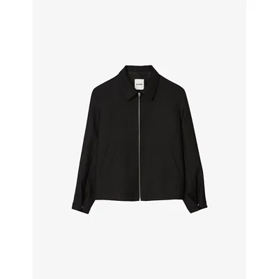 Sandro Mens Black Regular-fit Zip-up Wool-blend Jacket Xl