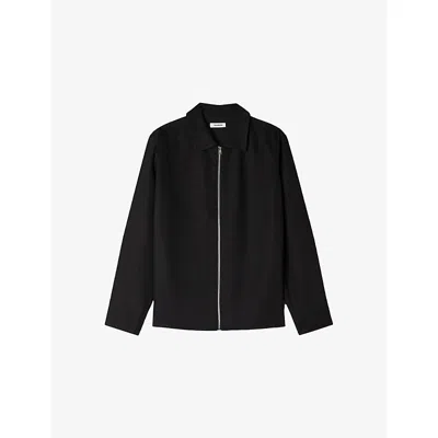 Sandro Mens Black Relaxed-fit Zip-up Woven Shirt