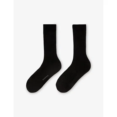 Sandro Mens  Ribbed Logo-print Silk-blend Socks In Black