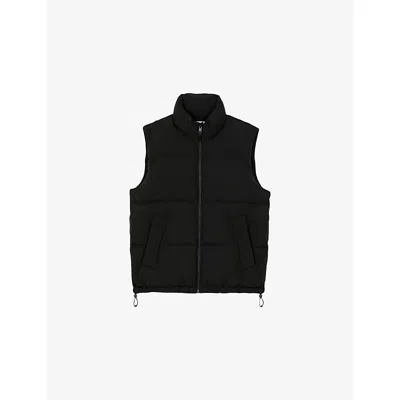 SANDRO MENS BLACK SLEEVELESS ROUND-COLLAR STRETCH-WOVEN TECHNICAL PUFFER