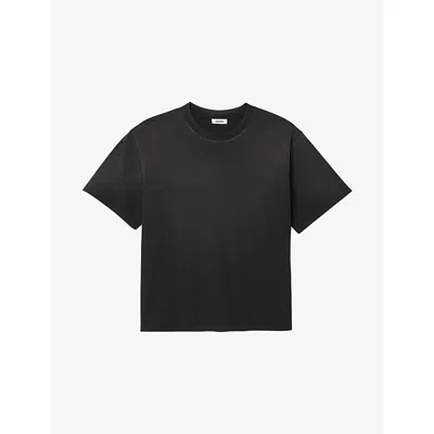 Sandro Mens Black Worn-effect Oversized Cotton T-shirt