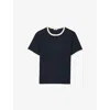 Sandro Mens Branded Contrast-trim Cotton-jersey T-shirt Bleus