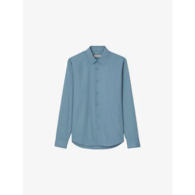 Sandro Mens Bleus Classic Long-sleeve Cotton-blend Shirt