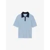Sandro Mens Bleus Contrast-collar Stretch-knit Polo Shirt