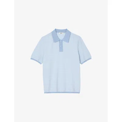 Sandro Mens  Cross Short-sleeve Knitted Polo Shirt In Bleus