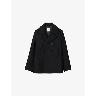 Sandro Mens  Double-breasted Regular-fit Woven Coat In Bleus