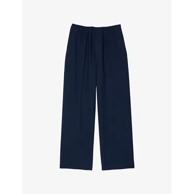 Sandro Mens Elasticated-waist Wide-leg Stretch-woven Trousers Bleus Xxl