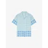 SANDRO MENS BLEUS FLORAL-PATTERN SHORT-SLEEVED WOVEN SHIRT