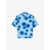 Sandro Mens Floral-print Short-sleeve Satin Shirt Bleus In Bleus