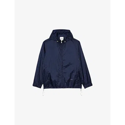 Sandro Mens Bleus Graphic-print Hooded Nylon Jacket