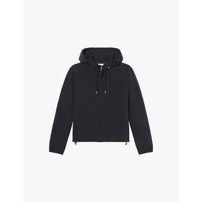 Sandro Mens Bleus Hooded Zip-up Stretch-woven Jacket In Noir / Gris