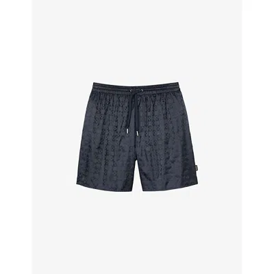 Sandro Mens Bleus Jacquard-print Elasticated-waist Regular-fit Woven Swim Shorts In Blue