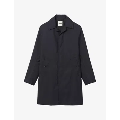 SANDRO MENS BLEUS LAPEL-COLLAR REGULAR-FIT TECHNICAL WOOL-BLEND COAT XL