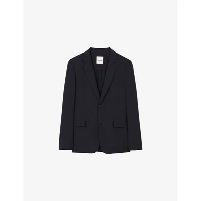 Sandro Mens Bleus Lapel-collar Slim-fit Stretch Wool-blend Blazer
