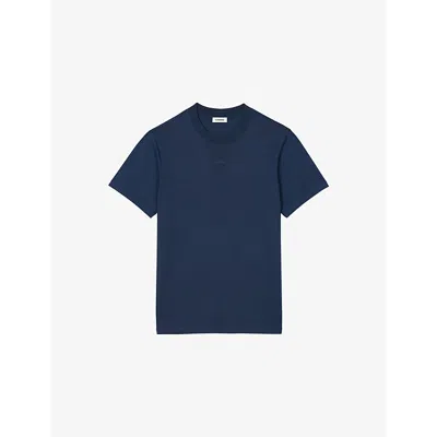 Sandro Mens Bleus Logo-embellished Short-sleeve Cotton T-shirt