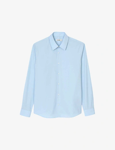 Sandro Mens Bleus Long-sleeved Regular-fit Cotton Shirt