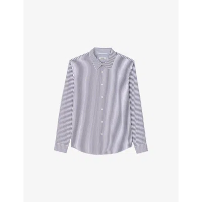 Sandro Mens  Striped Long-sleeved Cotton Shirt In Bleus