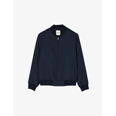 SANDRO MENS BLEUS TEDDY ELASTICATED-CUFFS REGULAR-FIT WOOL-BLEND JACKET XL