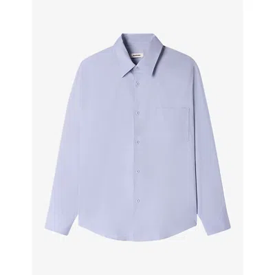 Sandro Mens Blue Grey Oversized Long-sleeve Stretch Cotton-blend Shirt