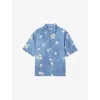 Sandro Mens Blue Office Floral-print Regular-fit Stretch Linen-blend Shirt