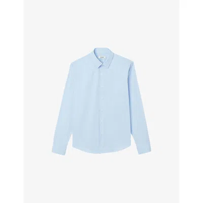Sandro Mens Blue Sky Classic Long-sleeve Cotton-blend Shirt