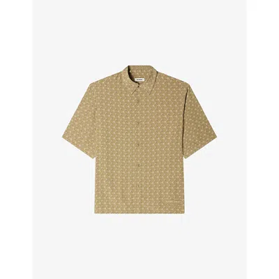 Sandro Mens Brown Link-print Relaxed-fit Woven Shirt